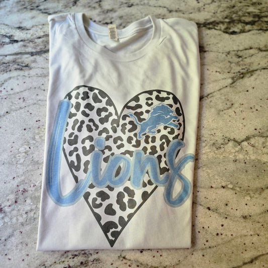 LIONS cheetah heart with Lions across front tshirts