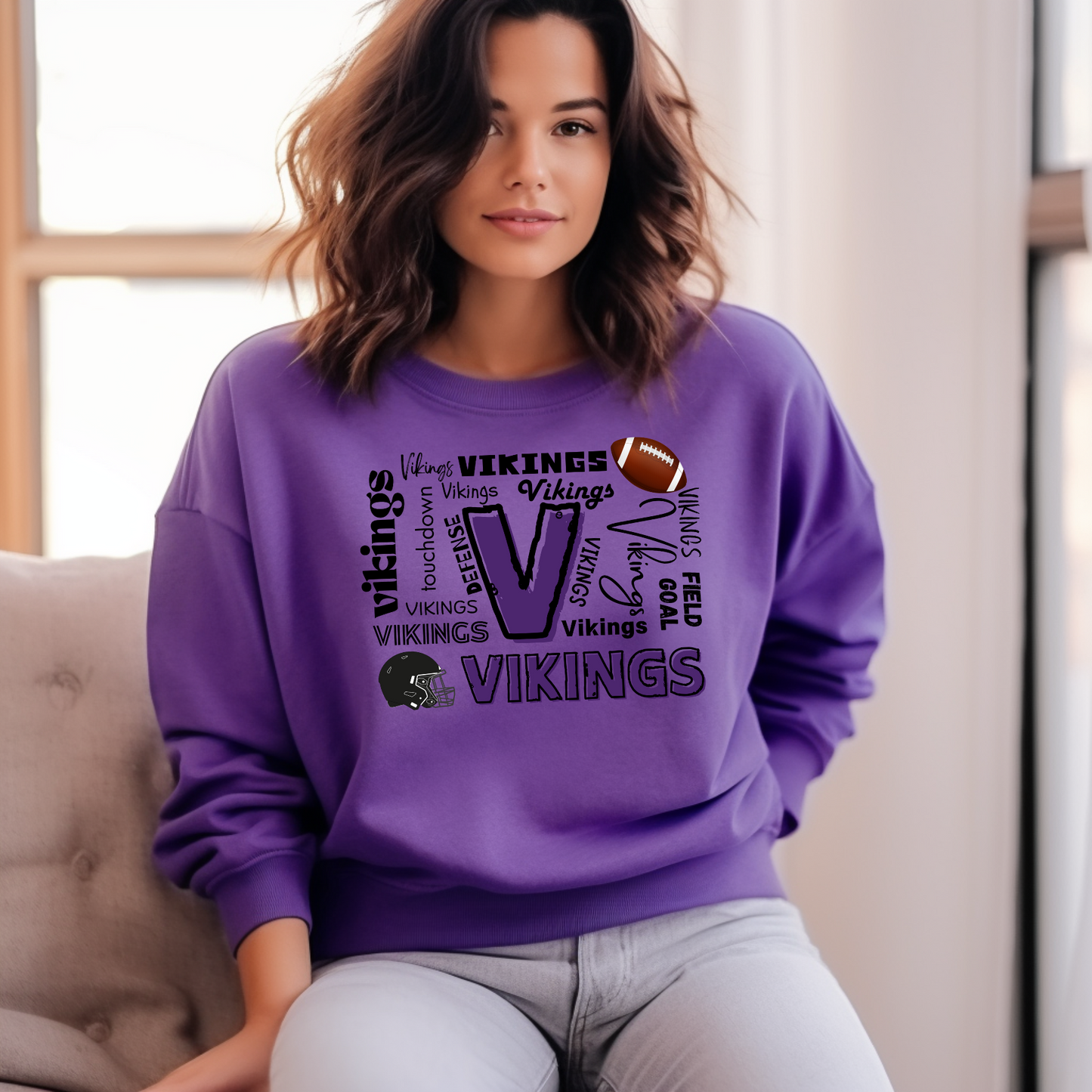 VIKINGS TYPOGRAPHY FOOTBALL SWEATSHIRT