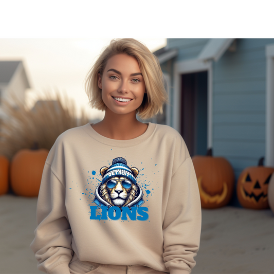 LIONS WEARING WINTER HAT SWEATSHIRT